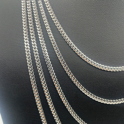 14K Solid White Gold 3.5MM Cuban Link Chain 16-24"