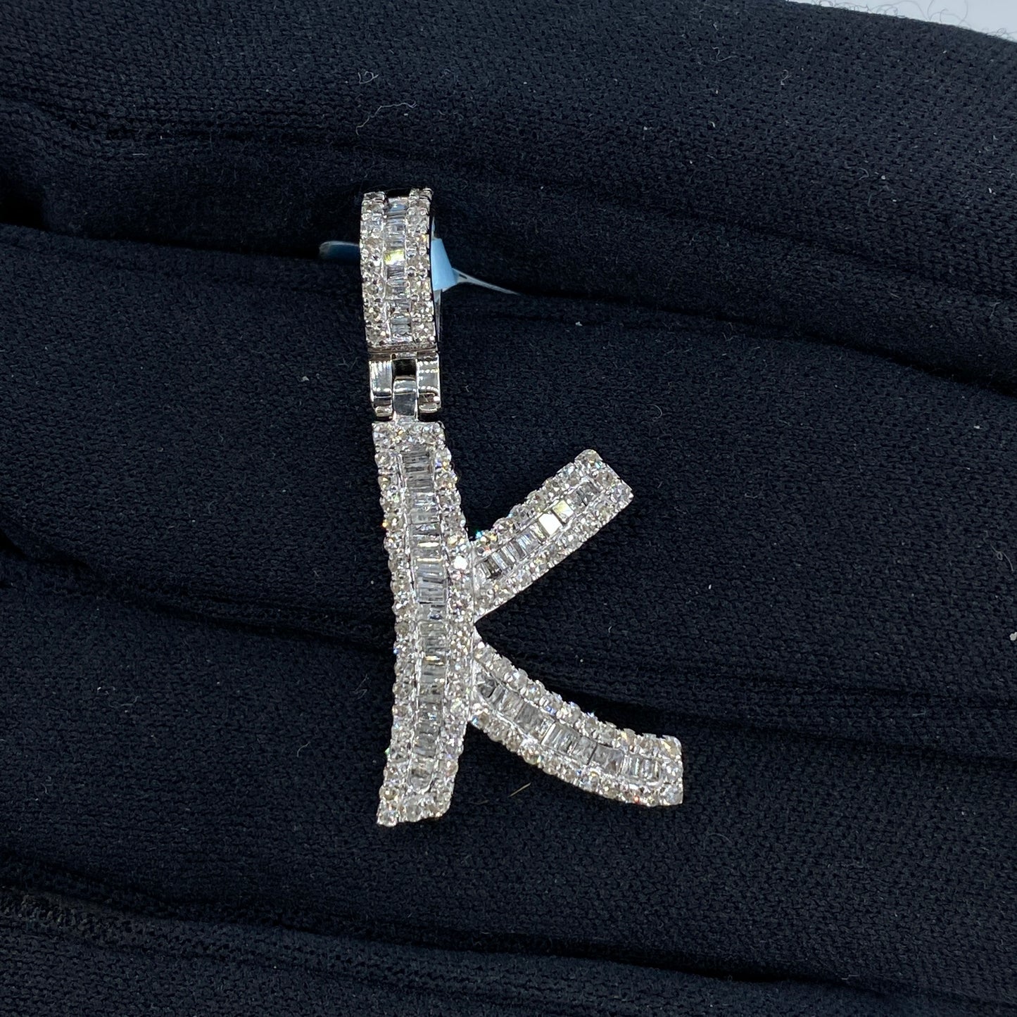 14K Initial K Diamond Baguette Pendant