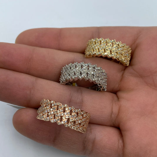 10K Double Cuban Link Diamond Ring