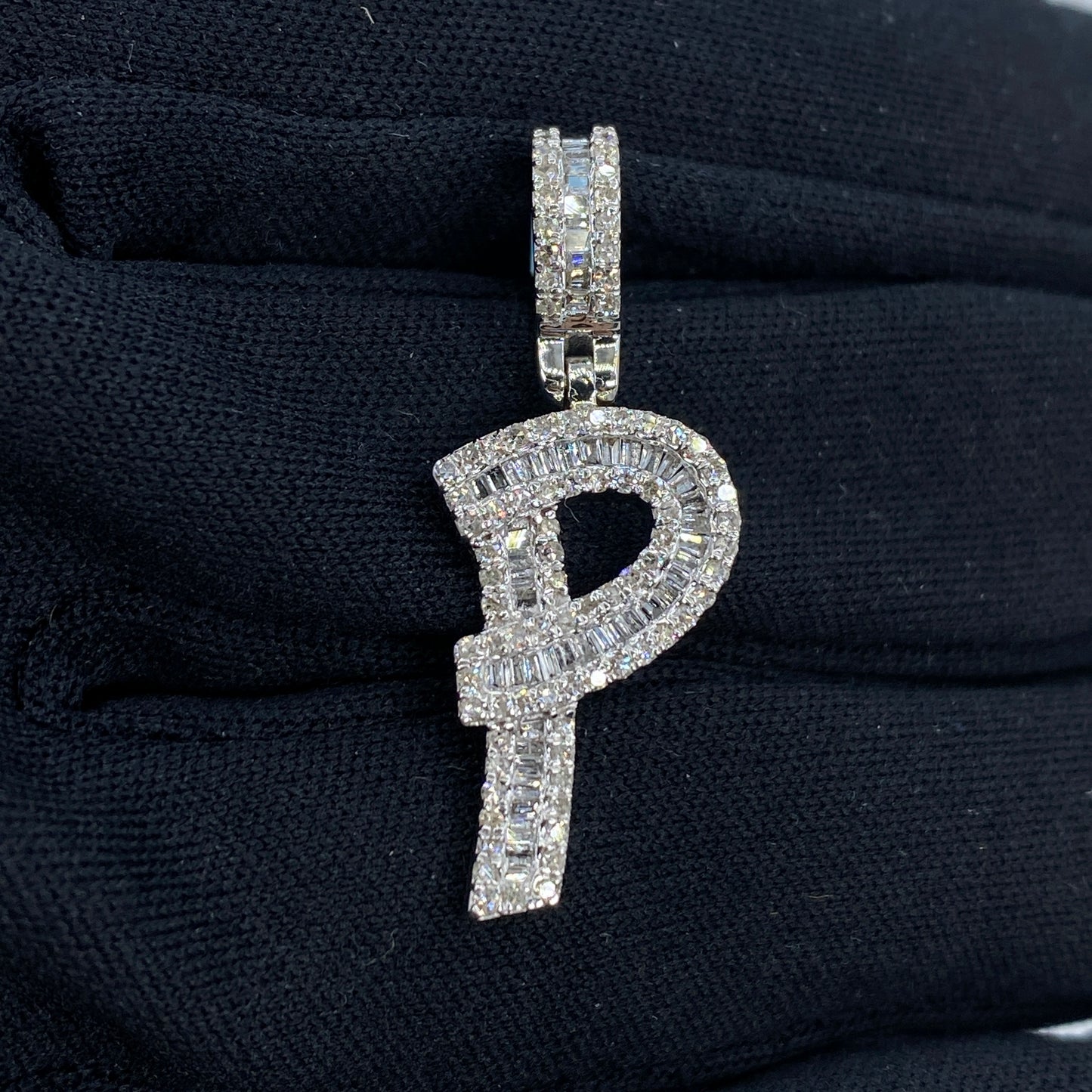 14K Initial P Diamond Baguette Pendant
