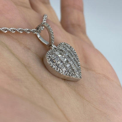 14K Heart Halo Diamond Baguette Pendant