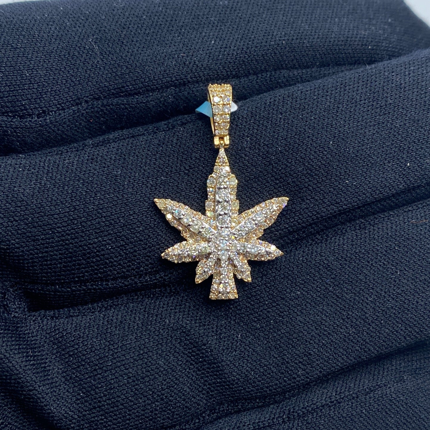 14k Yellow Gold Weed Diamond Pendant