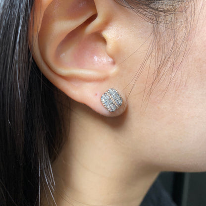 14K Square Stacked Diamond Baguette Earrings