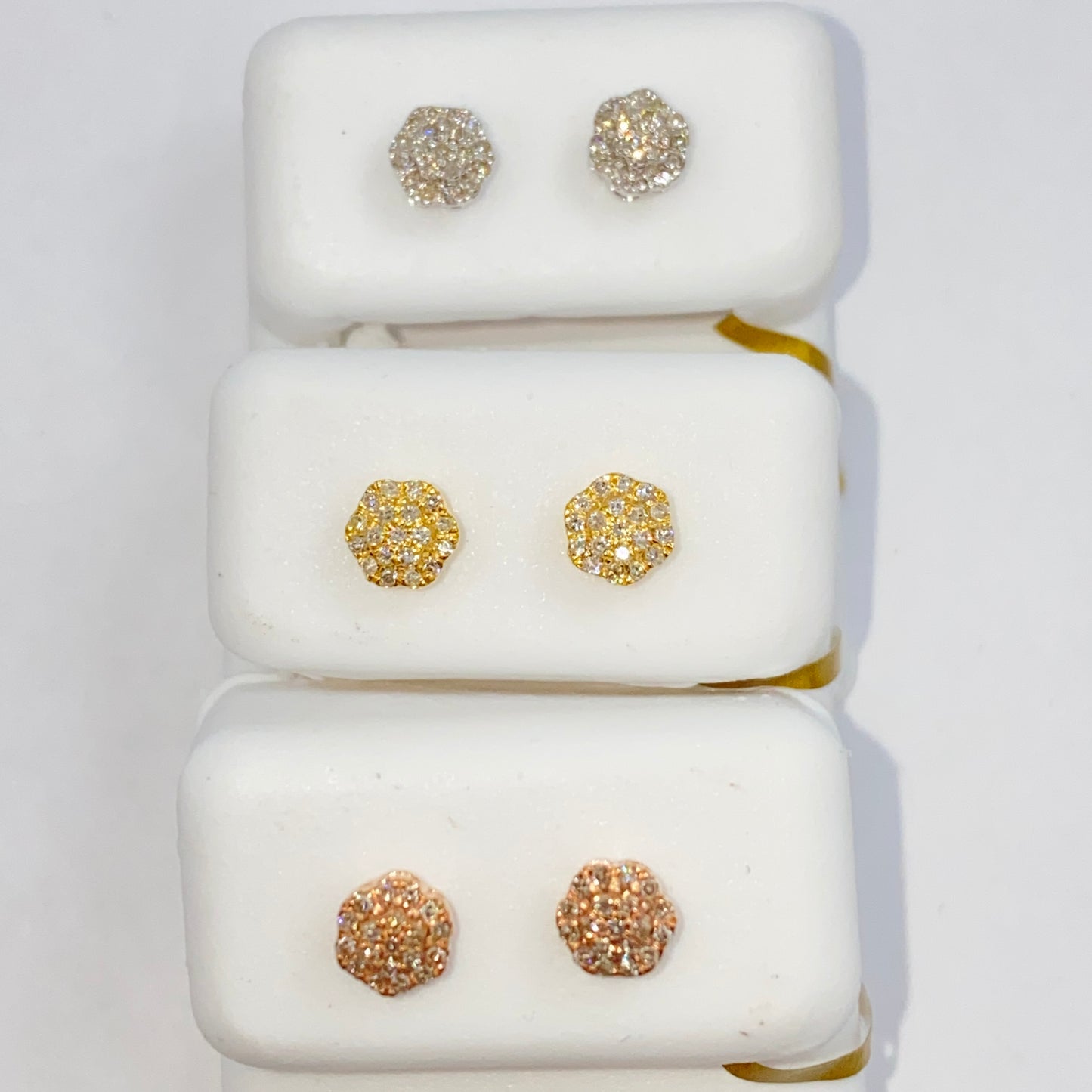 3D Flower Style Gold & Diamond Earrings