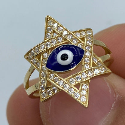 14K Evil Eye Star Ring