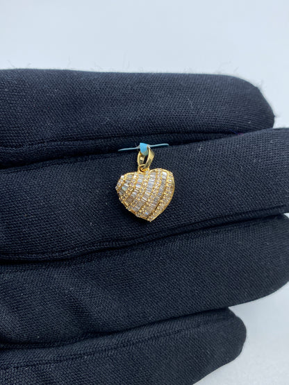 14K Heart Diamond Baguette Pendant