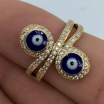14K Twin Evil Eye Ring