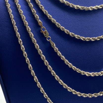 10K 3.4MM Rope Chain in White Gold 16-24"