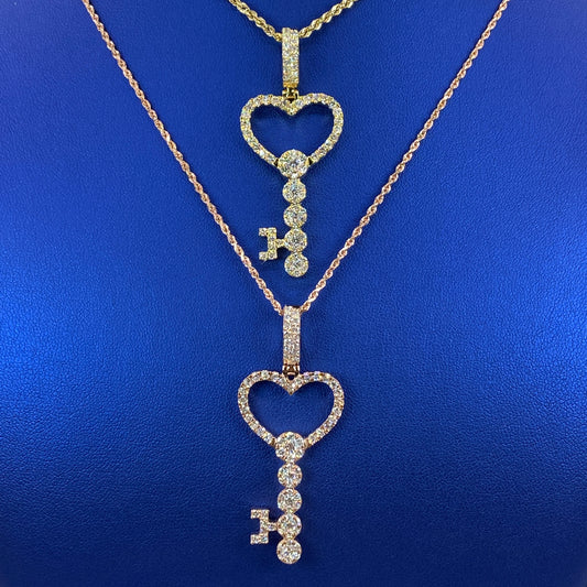 14K Heart Key Diamond Pendant