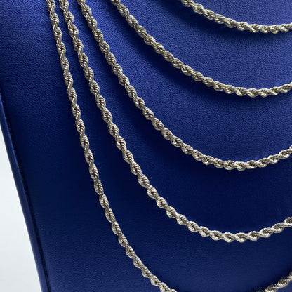 10K 3.4MM Rope Chain in White Gold 16-24"