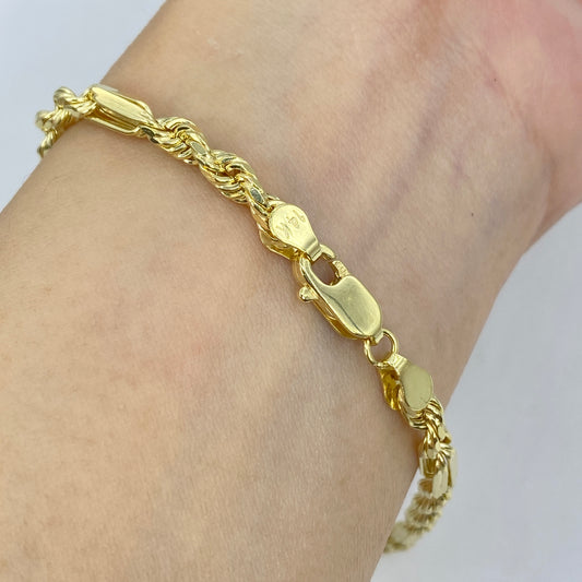 14K 4MM Figaro Rope Link Bracelet 8"