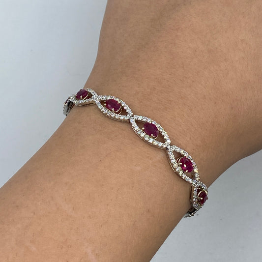 18K Ruby Evil Eye Diamond Bracelet 7"