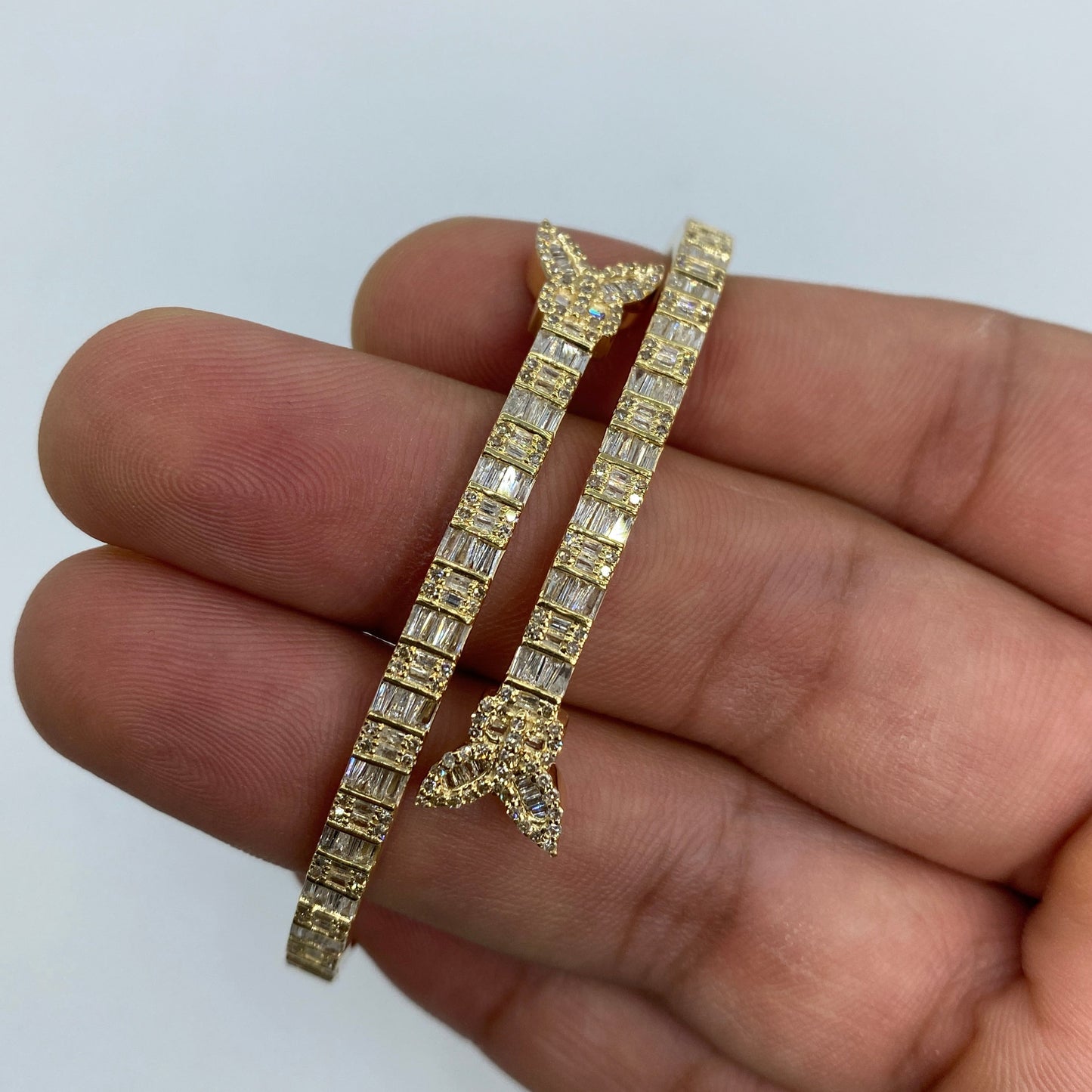 10K Bangle Butterfly Diamond Baguette Bracelet