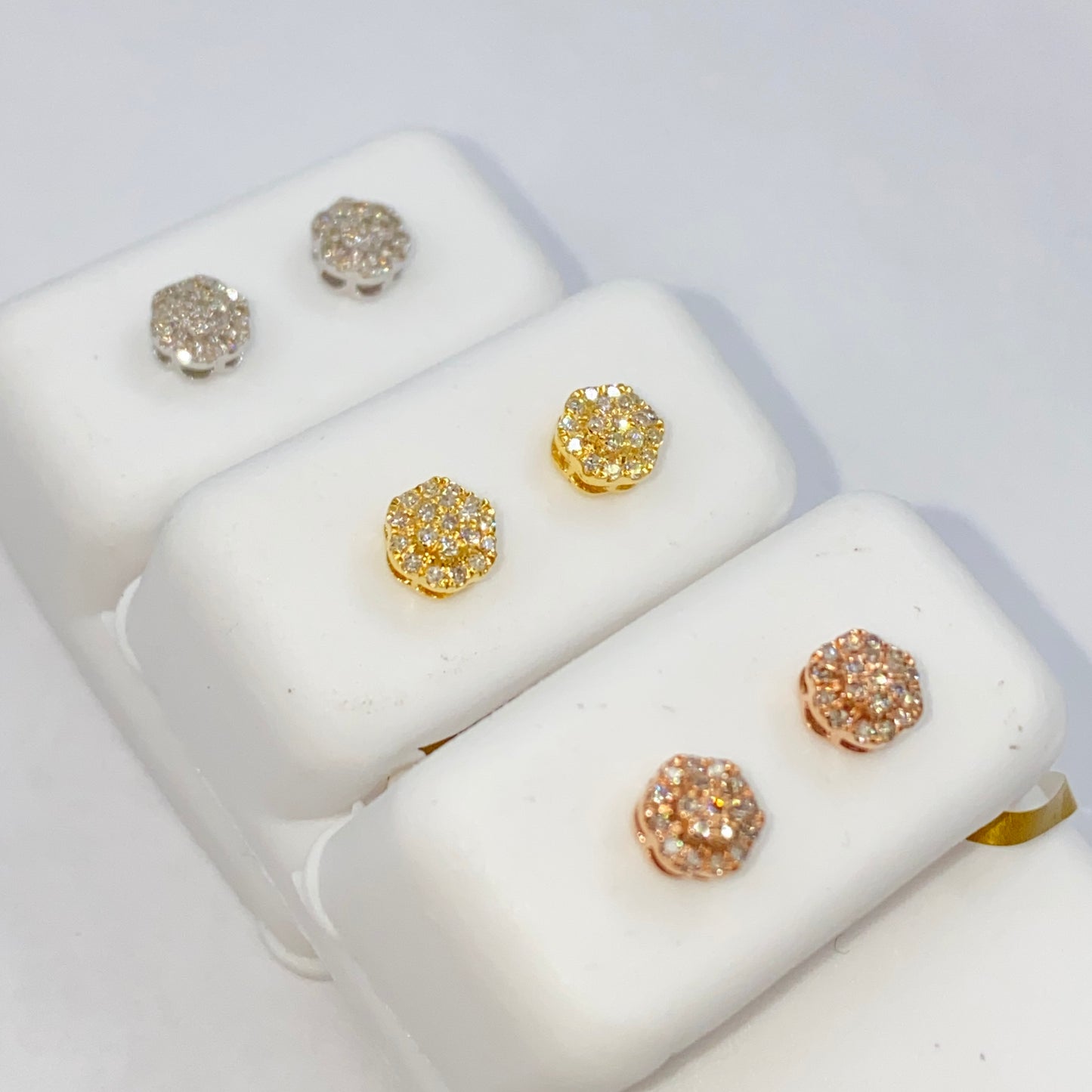 3D Flower Style Gold & Diamond Earrings