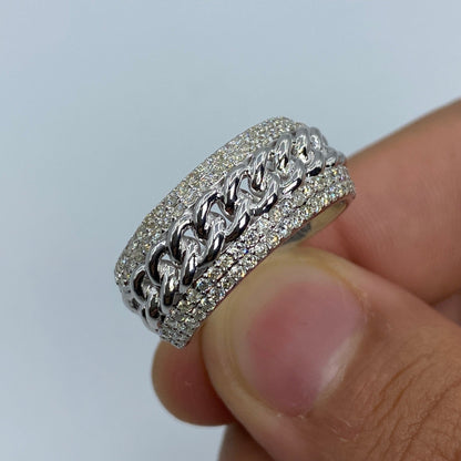 14K Gold 10MM Cuban Link Banded Diamond Ring