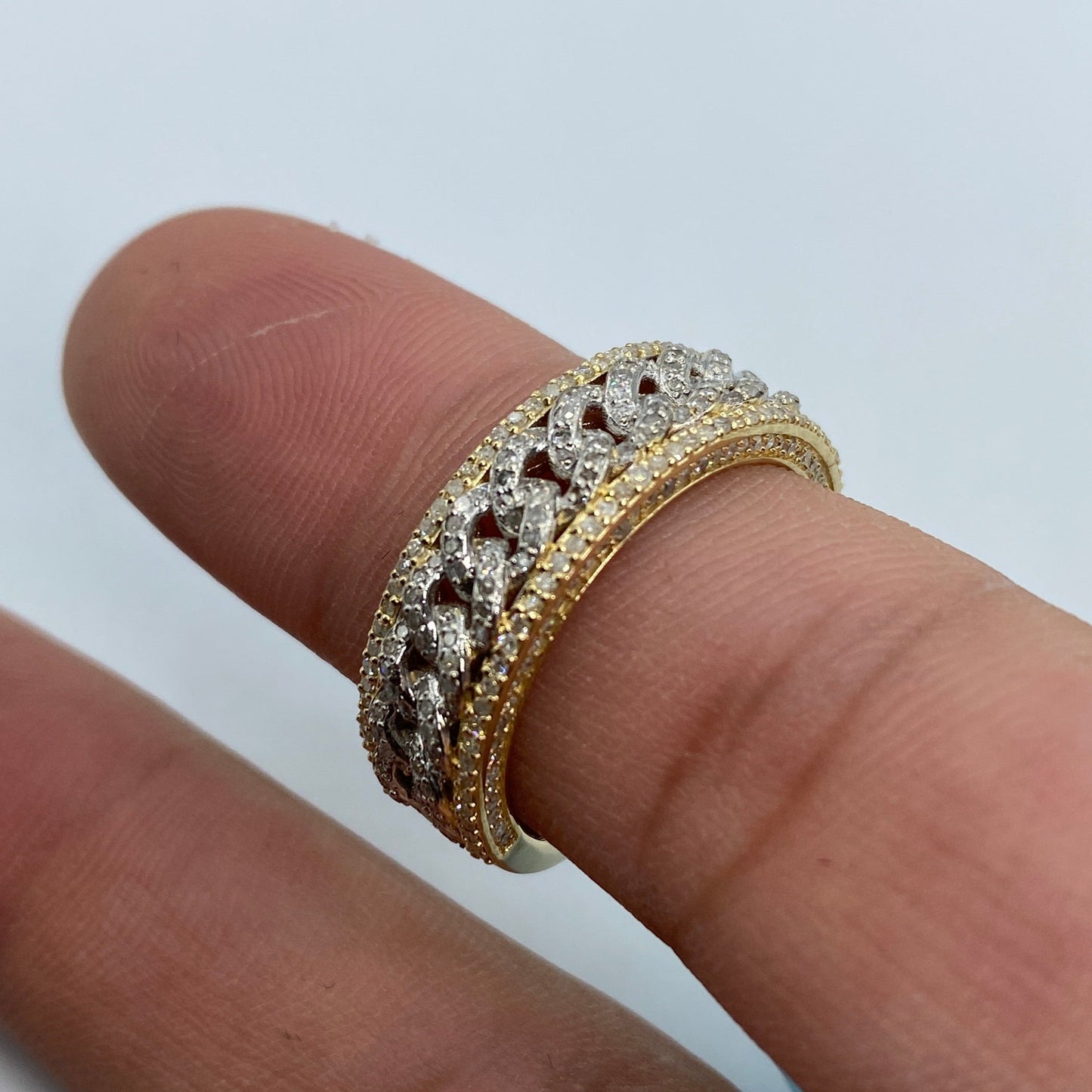 14K Gold 8MM Iced Cuban Core Link Diamond Ring