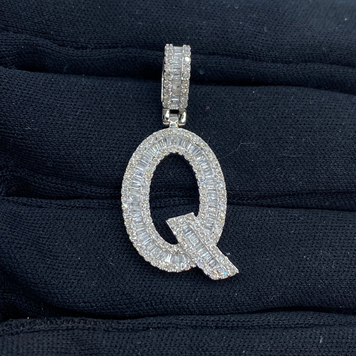 14K Initial Q Diamond Baguette Pendant