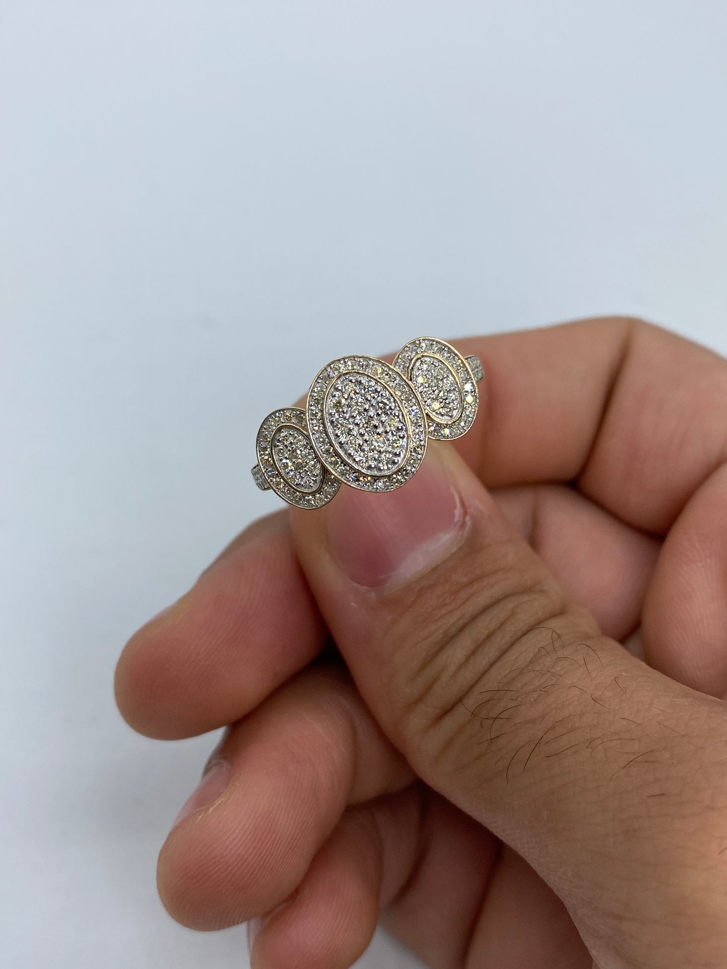 14K Tri-stone Oval Shape Diamond Engagement Ring