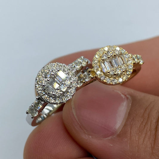 14K Circle Diamond Baguette Engagement Ring