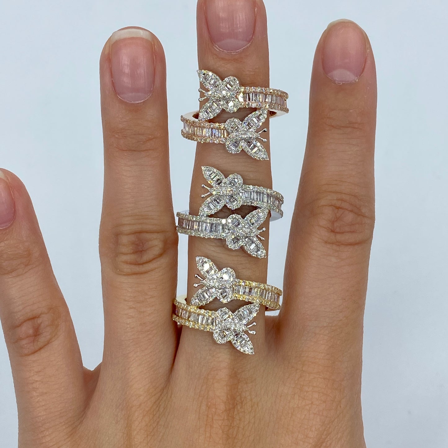 10K Butterfly Diamond Baguette Bangle Ring