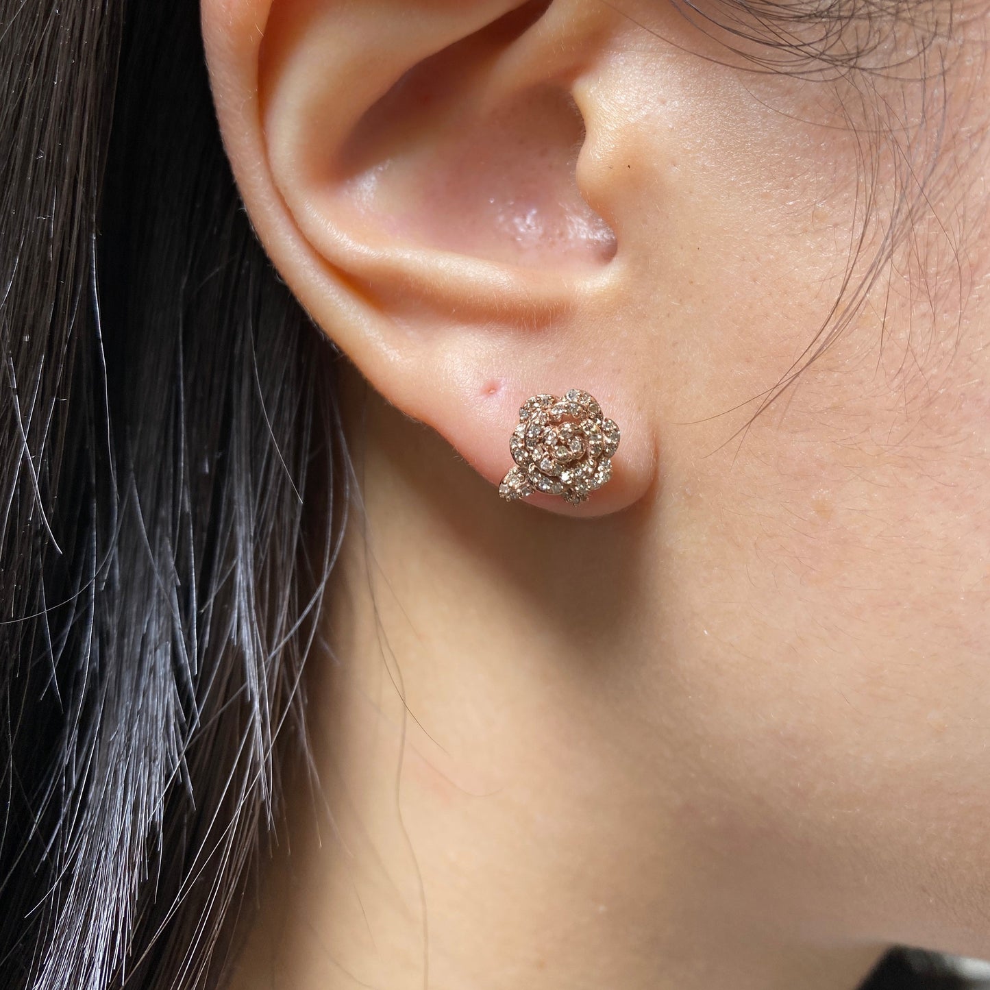 14K Large Rose Flower Diamond Earrings