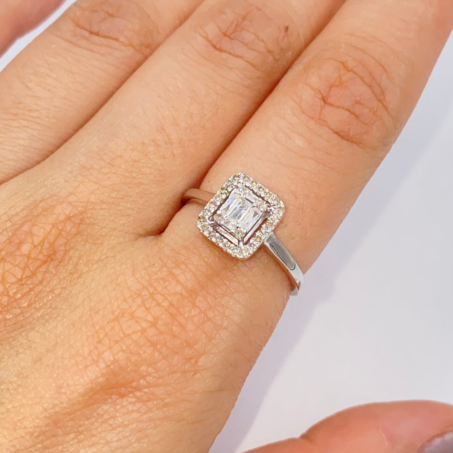 14K Palace Square Halo Diamond Baguette Engagement Ring