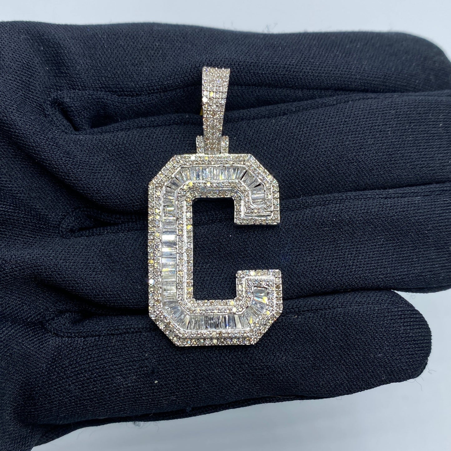 10K Varsity Initial Letter Diamond Baguette Pendants Full Collection