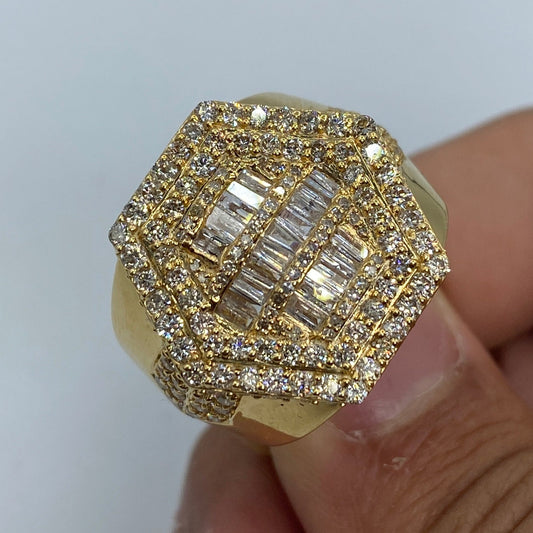 14K Hexagon Diamond Baguette Ring