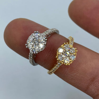 14K Large Flower Diamond Engagement Ring
