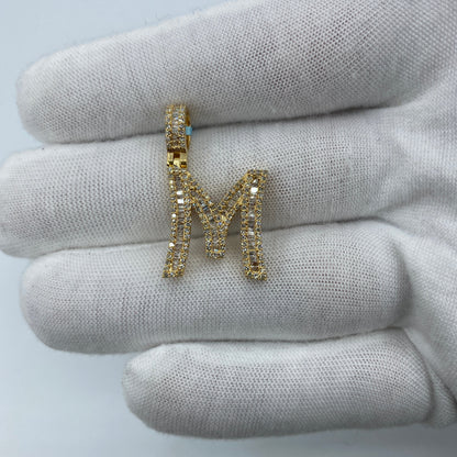 14K Initial M Diamond Baguette Pendant