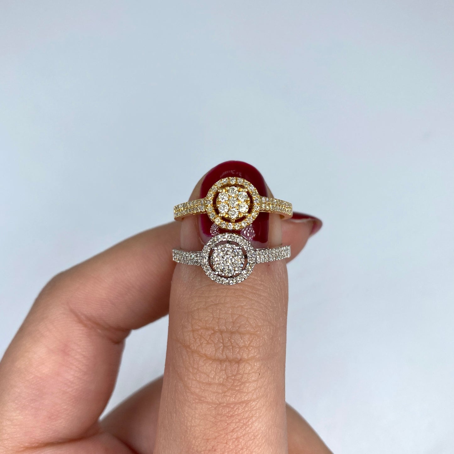 14K Halo Circle Flower Diamond Ring