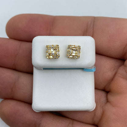 14K Square Box Diamond Baguette Earrings 0.35ct