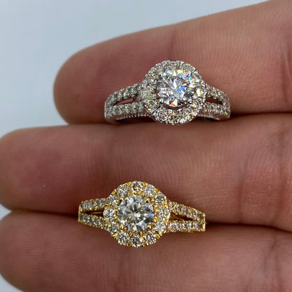 14K Large Circle Stone Diamond Engagement Ring