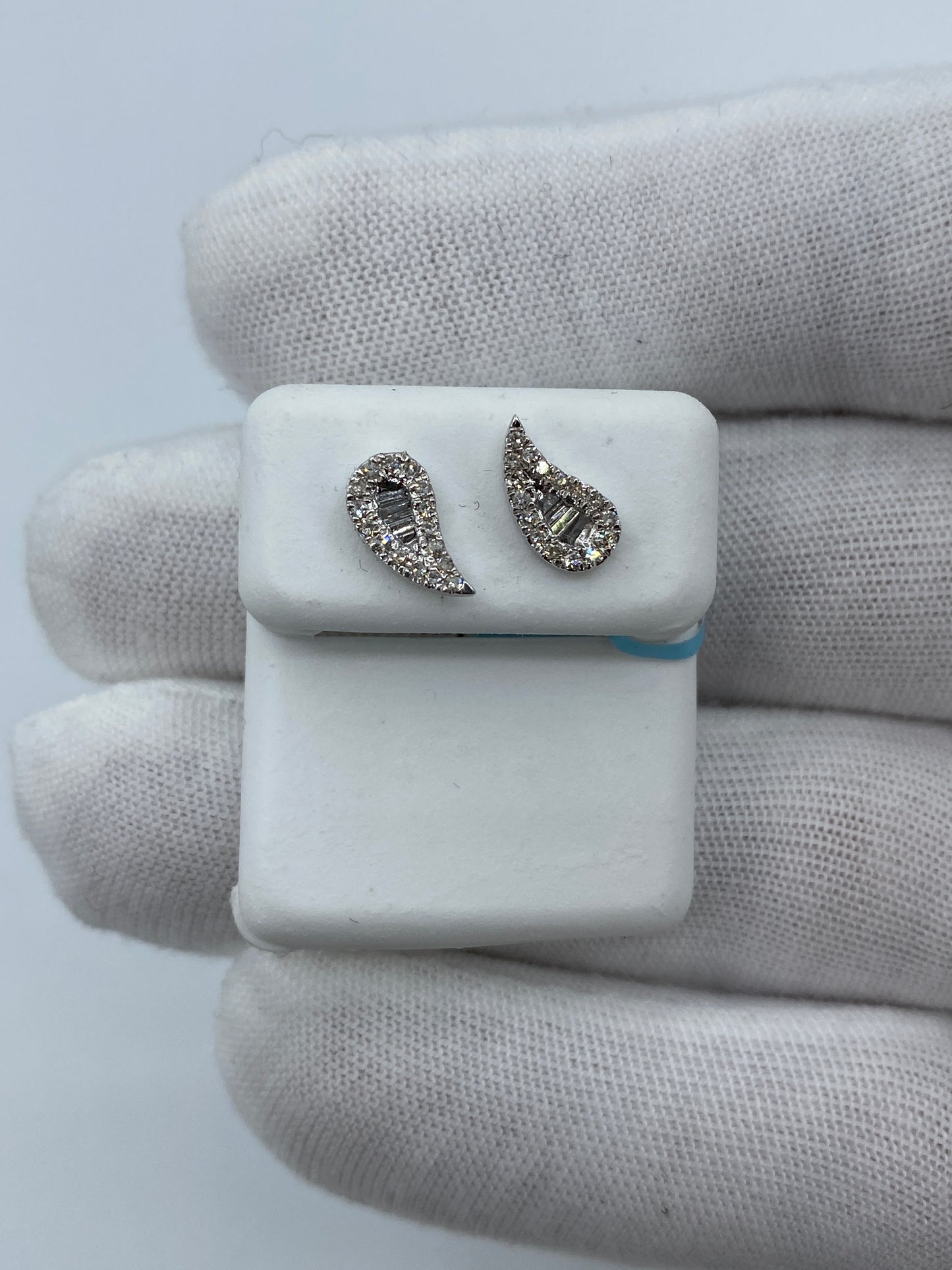 14K Large Tear Shape Diamond Baguette Earrings