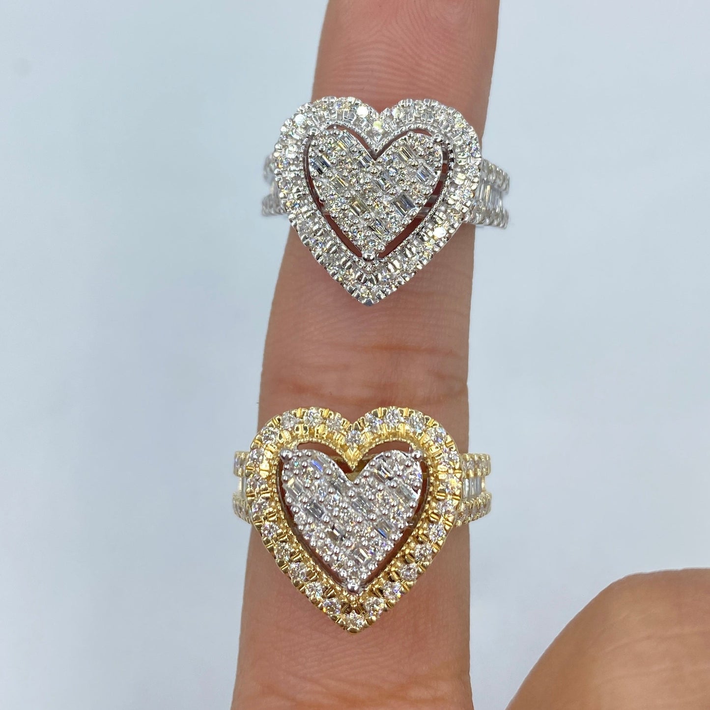 14K Heart Halo Diamond Baguette Ring