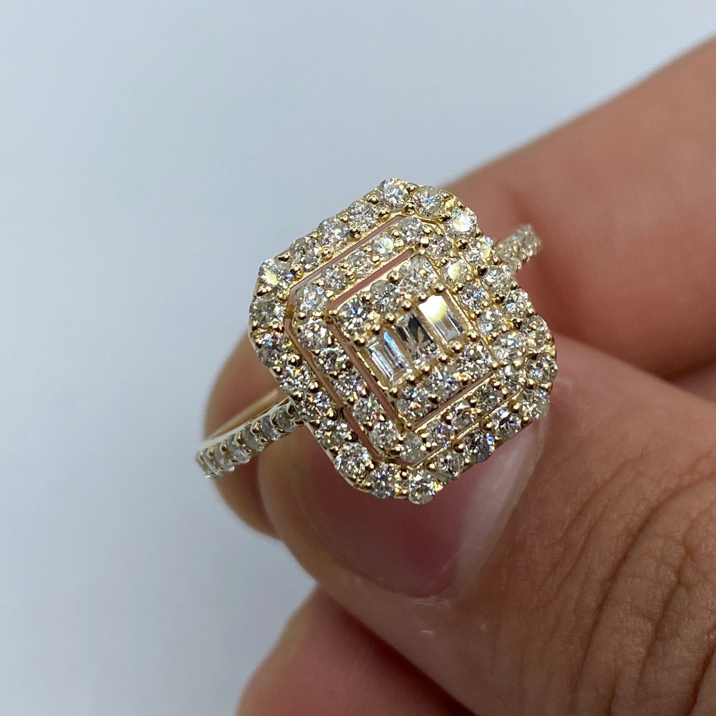 14K Rectangle Diamond Baguette Center Engagement Ring