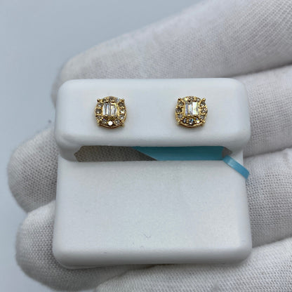 14K Diana Circle Diamond Baguette Earrings
