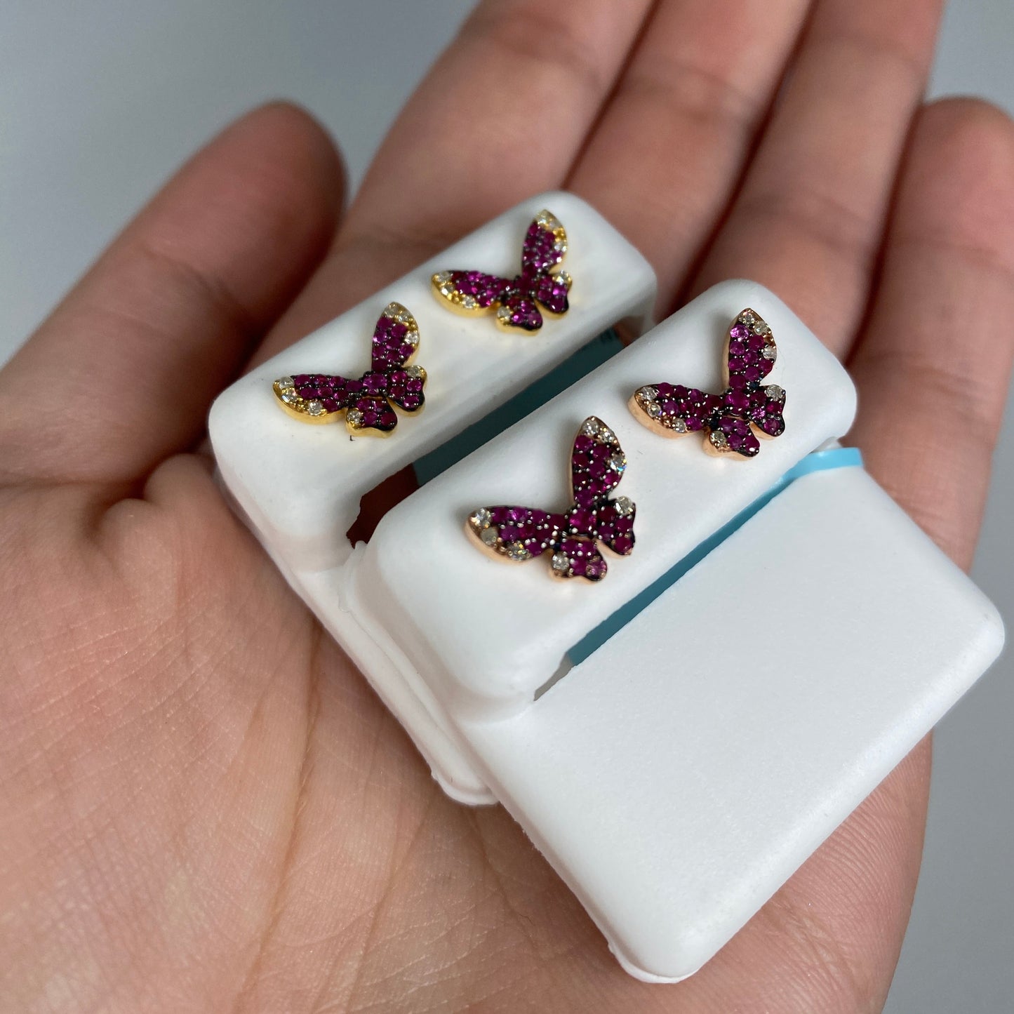 14K Purple Butterfly Diamond Earrings