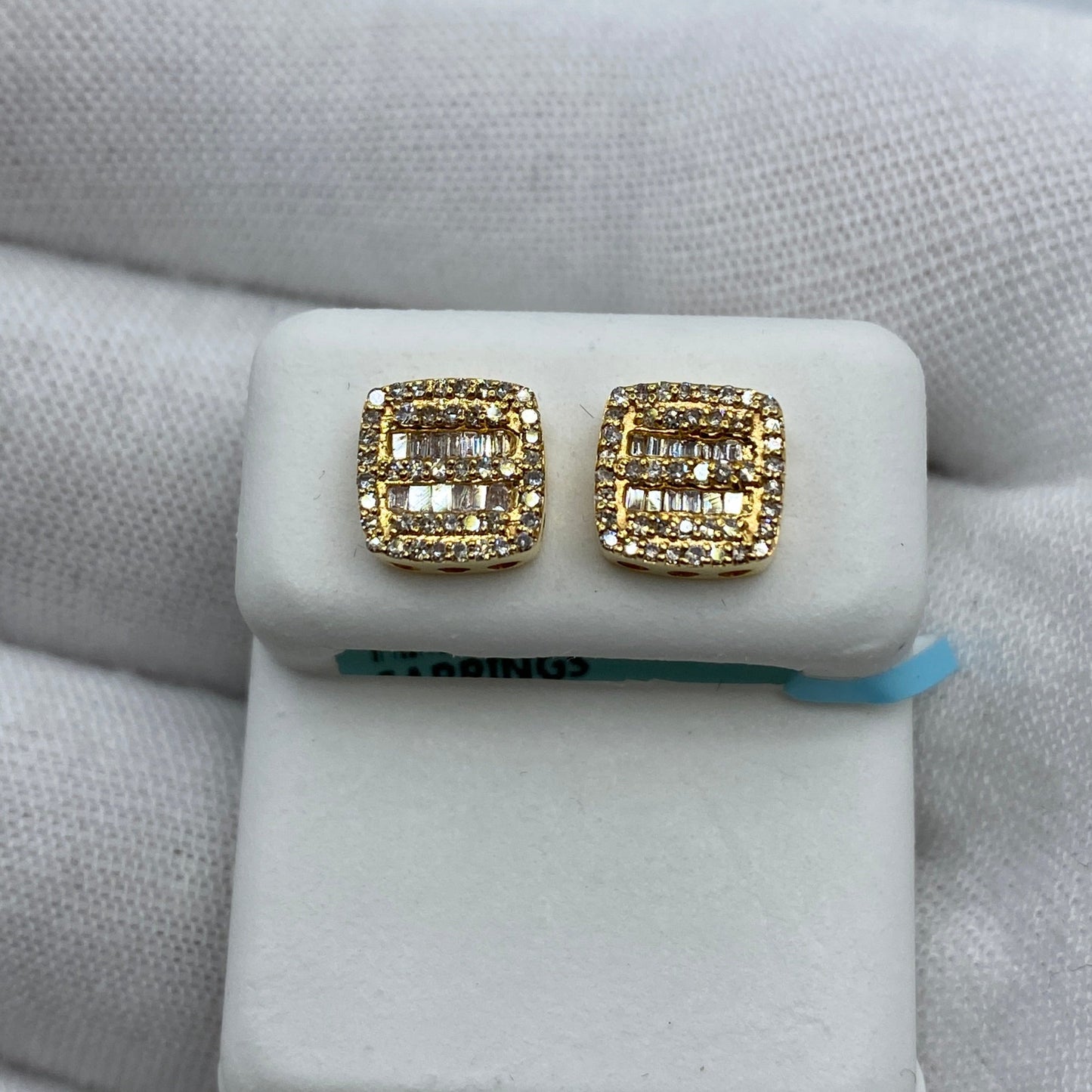 14K Square Double-Row Diamond Baguette Earrings