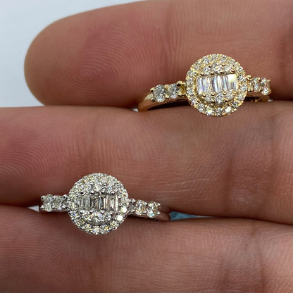 14K Circle Diamond Baguette Engagement Ring