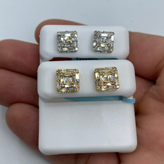 14K Square Box Diamond Baguette Earrings 1.3ct