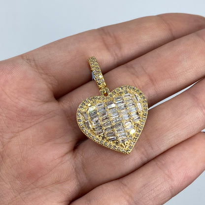 14K Heart Baguette Diamond Pendant