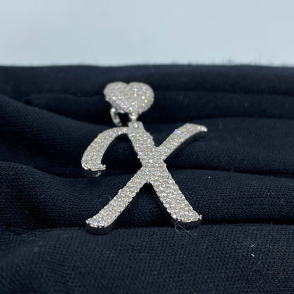 14K Initial X Script Heart Diamond Pendant