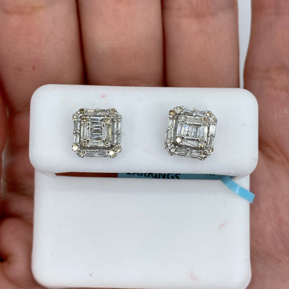 14K Square Box Diamond Baguette Earrings