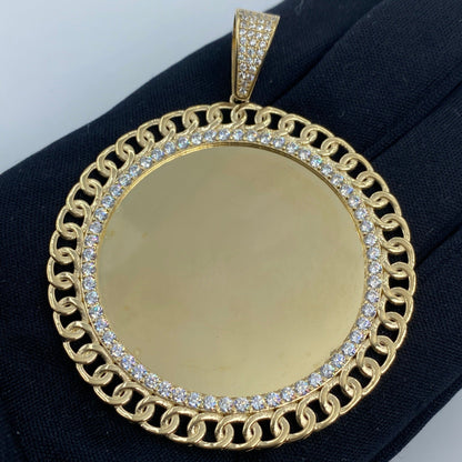 14K Cuban Round Picture Photo Pendant